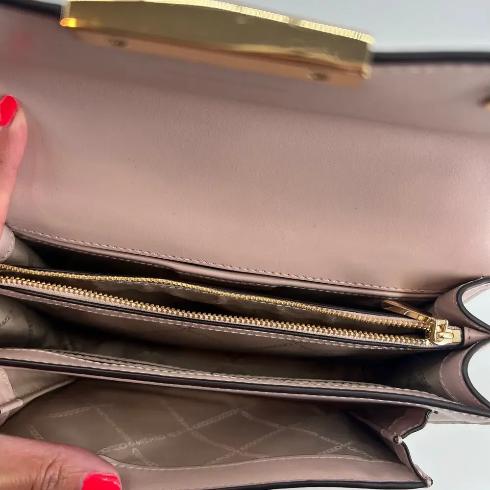 Michael Kors Jade Light Pink Smooth Leather Shoulder Bag & wallet gold hardware